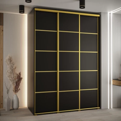 Šatní skříň YVONA 4 - 180/60 cm, černá / zlatá