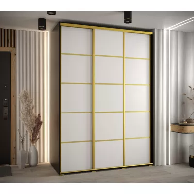 Šatní skříň YVONA 4 - 180/60 cm, černá / bílá / zlatá