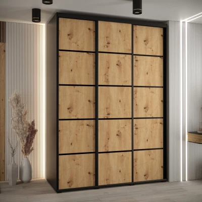 Šatní skříň YVONA 4 - 180/60 cm, černá / dub artisan / černá