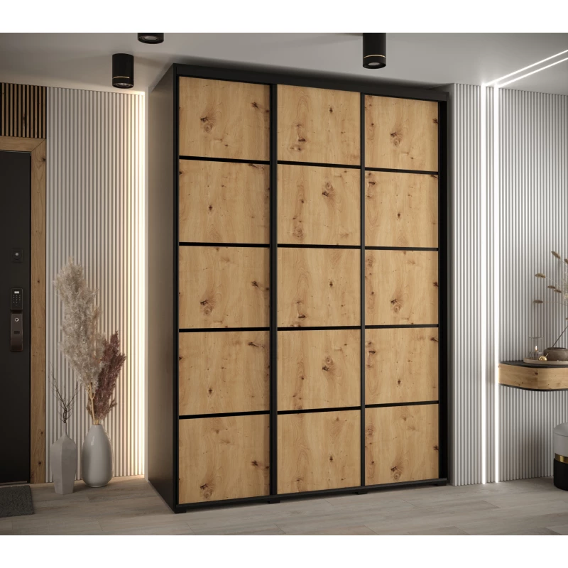 Šatní skříň YVONA 4 - 180/60 cm, černá / dub artisan / černá