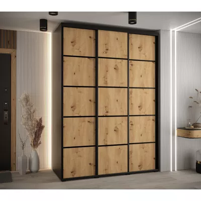Šatní skříň YVONA 4 - 180/60 cm, černá / dub artisan / černá