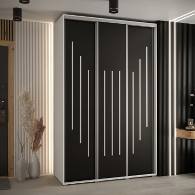 Šatní skříň YVONA 8 - 160/45 cm, bílá / černá / stříbrná