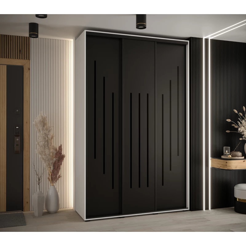 Šatní skříň YVONA 8 - 160/45 cm, bílá / černá / černá