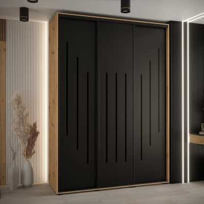 Šatní skříň YVONA 8 - 170/45 cm, dub artisan / černá / černá