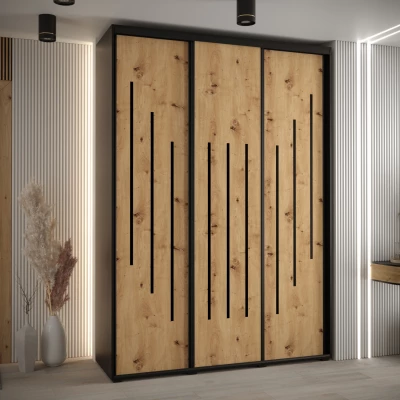 Šatní skříň YVONA 8 - 170/45 cm, černá / dub artisan / černá