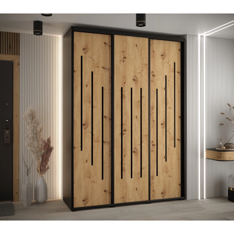 Šatní skříň YVONA 8 - 170/45 cm, černá / dub artisan / černá