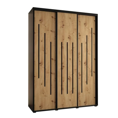 Šatní skříň YVONA 8 - 170/45 cm, černá / dub artisan / černá