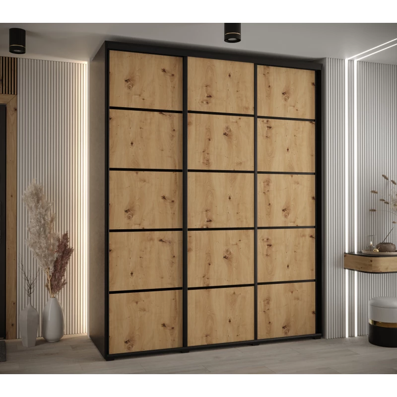 Šatní skříň YVONA 4 - 190/60 cm, černá / dub artisan / černá