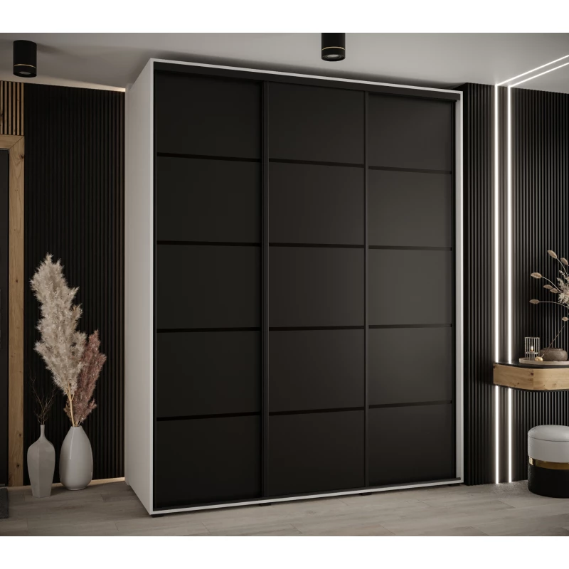 Šatní skříň YVONA 4 - 190/60 cm, bílá / černá / černá