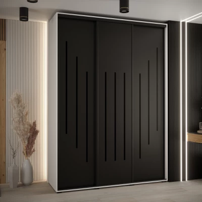 Šatní skříň YVONA 8 - 170/45 cm, bílá / černá / černá