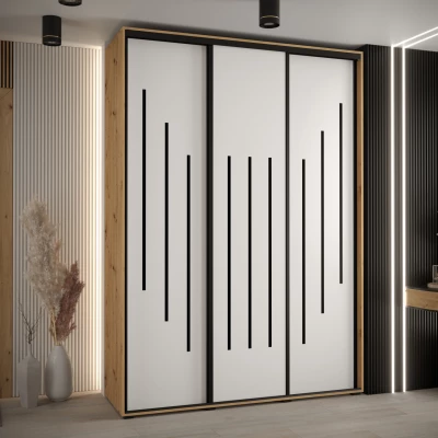Šatní skříň YVONA 8 - 180/45 cm, dub artisan / bílá / černá