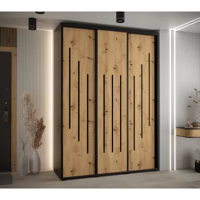 Šatní skříň YVONA 8 - 180/45 cm, černá / dub artisan / černá