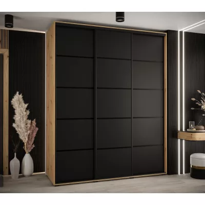Šatní skříň YVONA 4 - 200/60 cm, dub artisan / černá / černá