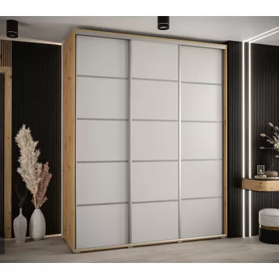Šatní skříň YVONA 4 - 200/60 cm, dub artisan / bílá / stříbrná