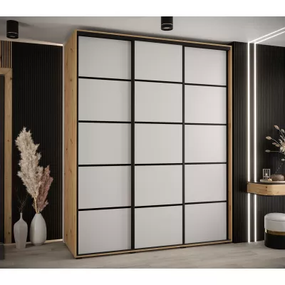 Šatní skříň YVONA 4 - 200/60 cm, dub artisan / bílá / černá