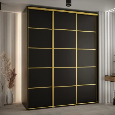 Šatní skříň YVONA 4 - 200/60 cm, černá / zlatá