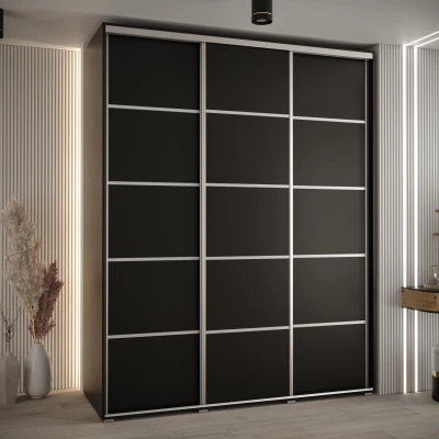 Šatní skříň YVONA 4 - 200/60 cm, černá / stříbrná