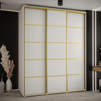 Šatní skříň YVONA 4 - 200/60 cm, bílá / zlatá