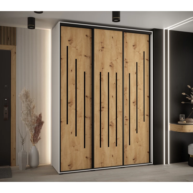 Šatní skříň YVONA 8 - 180/45 cm, bílá / dub artisan / černá
