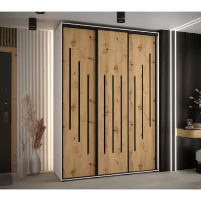 Šatní skříň YVONA 8 - 180/45 cm, bílá / dub artisan / černá