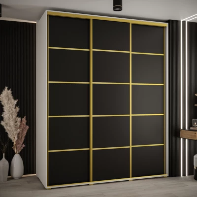 Šatní skříň YVONA 4 - 200/60 cm, bílá / černá / zlatá