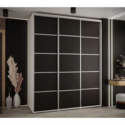 Šatní skříň YVONA 4 - 200/60 cm, bílá / černá / stříbrná