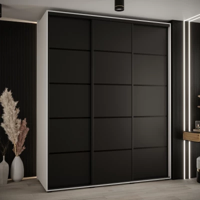 Šatní skříň YVONA 4 - 200/60 cm, bílá / černá / černá