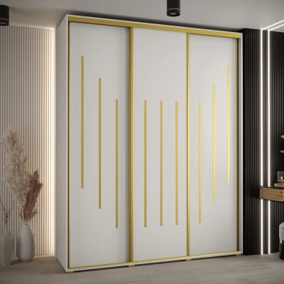 Šatní skříň YVONA 8 - 190/45 cm, bílá / zlatá