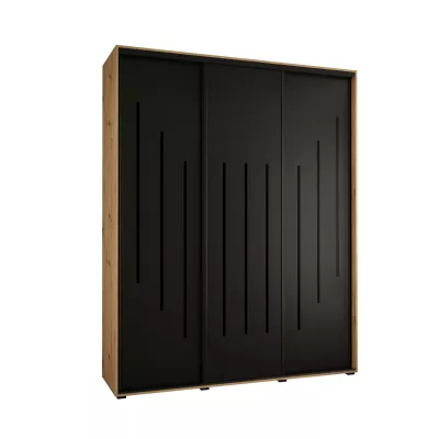 Šatní skříň YVONA 8 - 200/45 cm, dub artisan / černá / černá