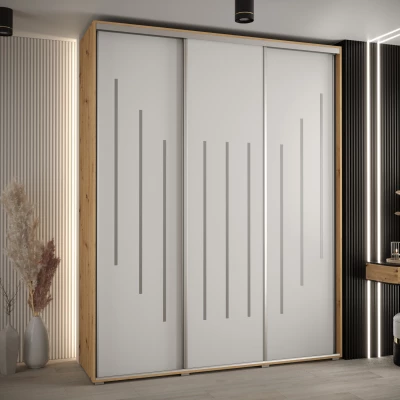 Šatní skříň YVONA 8 - 200/45 cm, dub artisan / bílá / stříbrná