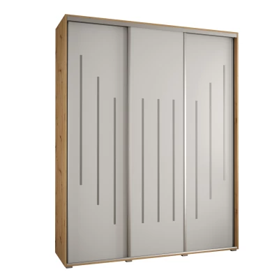 Šatní skříň YVONA 8 - 200/45 cm, dub artisan / bílá / stříbrná