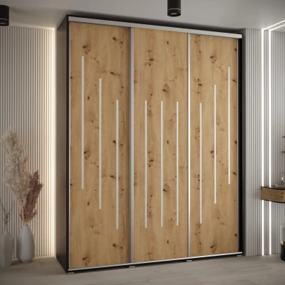 Šatní skříň YVONA 8 - 200/45 cm, černá / dub artisan / stříbrná