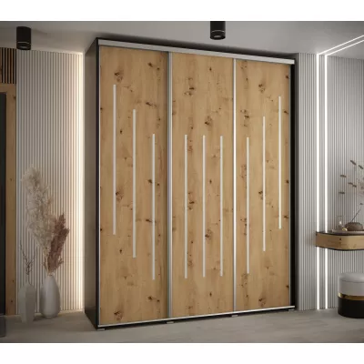 Šatní skříň YVONA 8 - 200/45 cm, černá / dub artisan / stříbrná