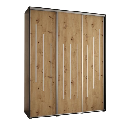 Šatní skříň YVONA 8 - 200/45 cm, černá / dub artisan / stříbrná