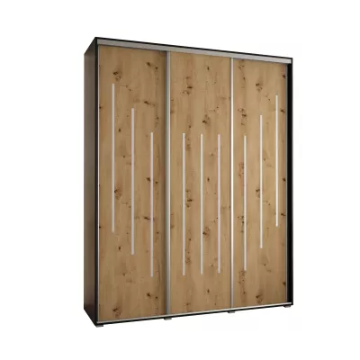 Šatní skříň YVONA 8 - 200/45 cm, černá / dub artisan / stříbrná