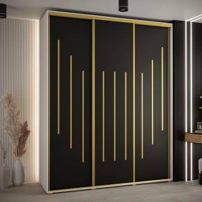 Šatní skříň YVONA 8 - 200/45 cm, bílá / černá / zlatá