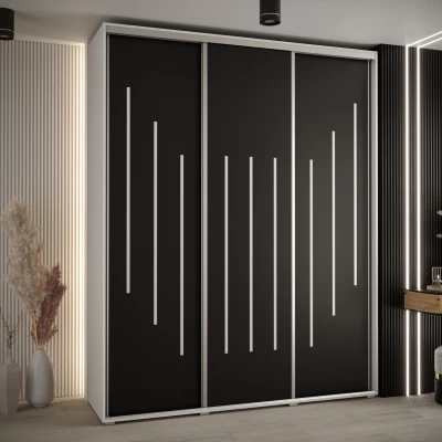 Šatní skříň YVONA 8 - 200/45 cm, bílá / černá / stříbrná