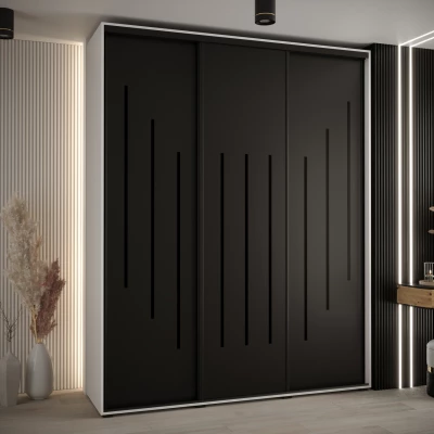 Šatní skříň YVONA 8 - 200/45 cm, bílá / černá / černá