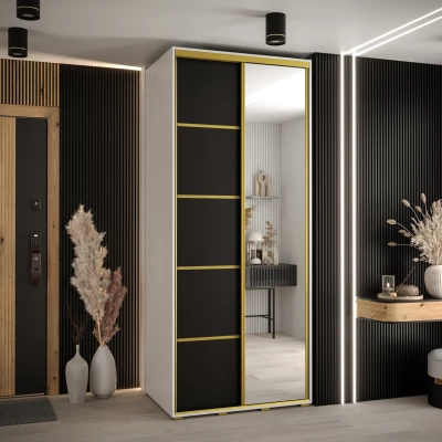 Šatní skříň YVONA 5 - 100/60 cm, bílá / černá / zlatá