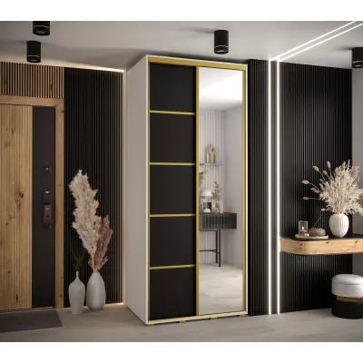 Šatní skříň YVONA 5 - 100/60 cm, bílá / černá / zlatá