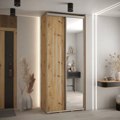 Šatní skříň YVONA 9 - 100/45 cm, dub artisan / stříbrná