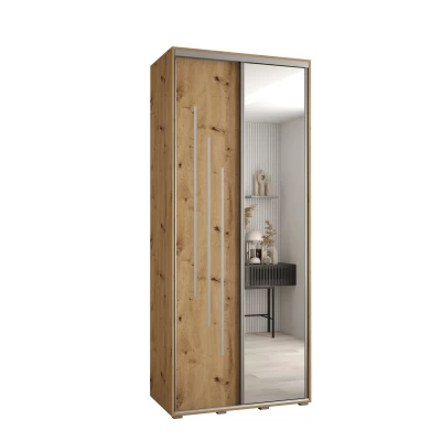 Šatní skříň YVONA 9 - 100/45 cm, dub artisan / stříbrná