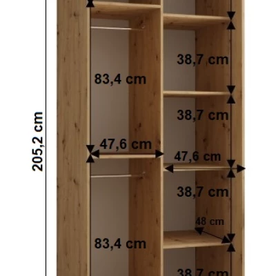 Šatní skříň YVONA 5 - 100/60 cm, dub artisan / černá / černá