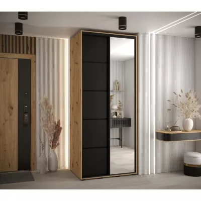 Šatní skříň YVONA 5 - 110/60 cm, dub artisan / černá / černá