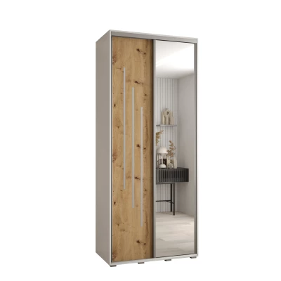 Šatní skříň YVONA 9 - 100/45 cm, bílá / dub artisan / stříbrná