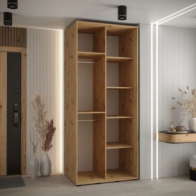 Šatní skříň YVONA 5 - 110/60 cm, dub artisan / bílá / černá