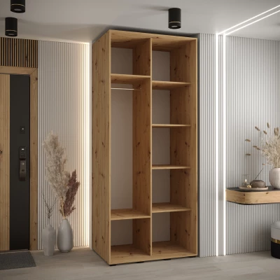 Šatní skříň YVONA 5 - 110/60 cm, dub artisan / černá / černá