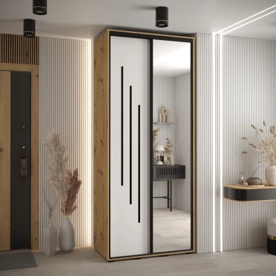 Šatní skříň YVONA 9 - 110/45 cm, dub artisan / bílá / černá