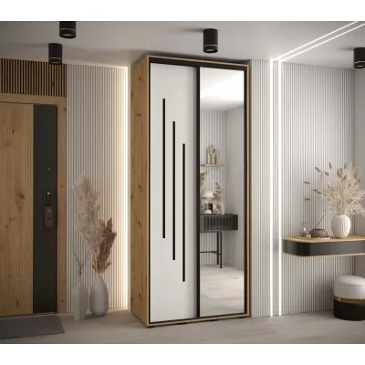 Šatní skříň YVONA 9 - 110/45 cm, dub artisan / bílá / černá