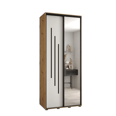 Šatní skříň YVONA 9 - 110/45 cm, dub artisan / bílá / černá